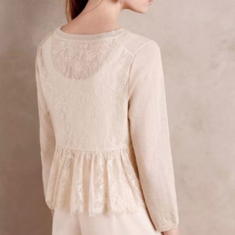 Anthro | cream glittery lace back cardigan
